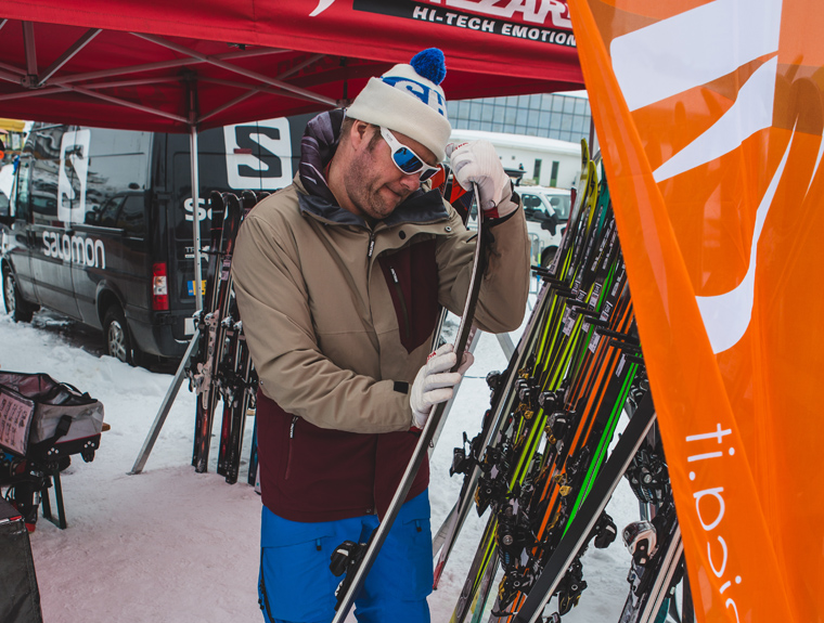 Richard examines next year's skis in Kühtai, near Innsbruck |Photo Callum Jelley