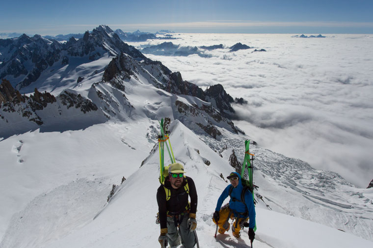 Up, up, up: Enrico Mosetti and Tom Grant during the climb to the Brenva spur. 
