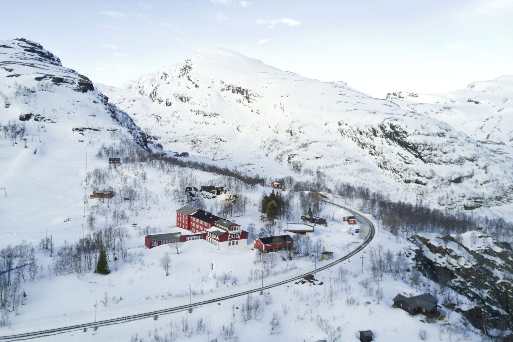 Train tracks run past Vatnahalsen Lodge in Norway