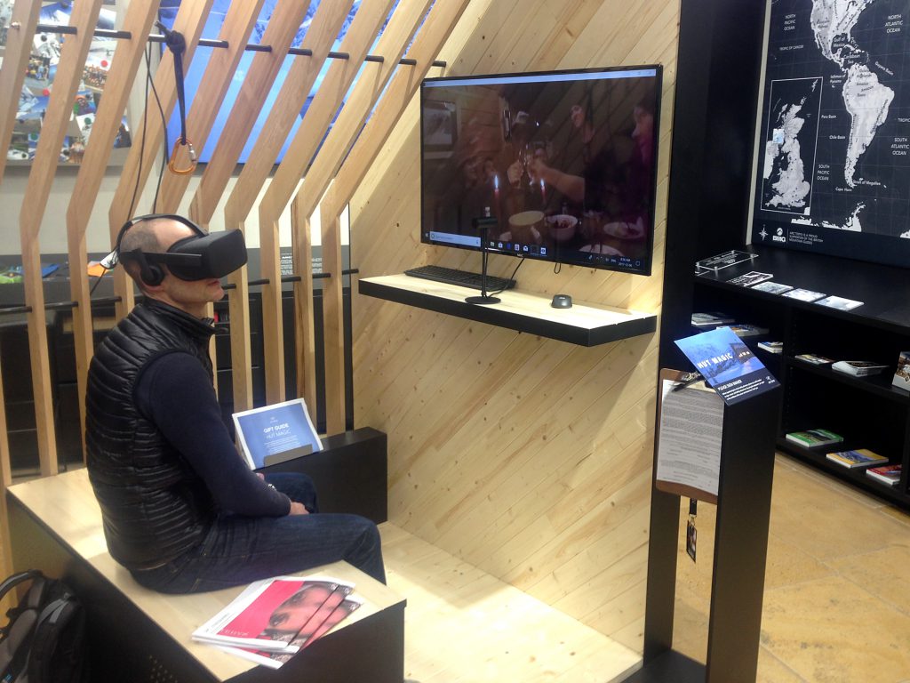 Jonny Richards tries Arc'teryx's Hut Magic VR ski experience in their Picadilly store, London 