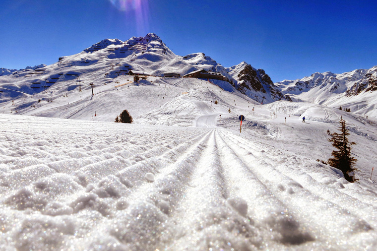 snow corduroy in ski resort