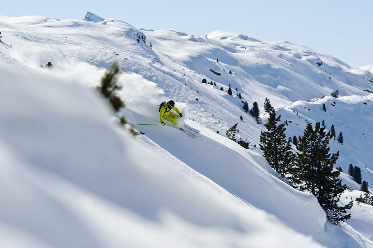 backcountry skier in fresh snow