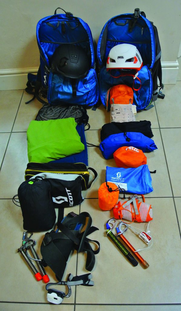 how to get a light pack for ski touring - the packing list shot