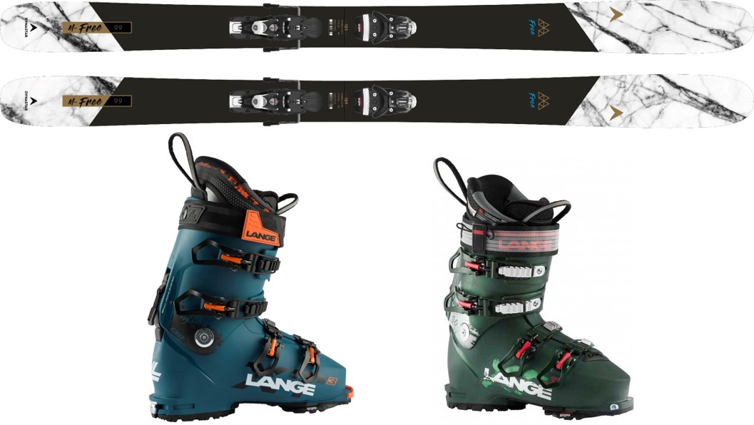 WIN DYNASTAR M-FREE 99 SKIS AND BINDINGS, PLUS LANGE XT3 BOOTS