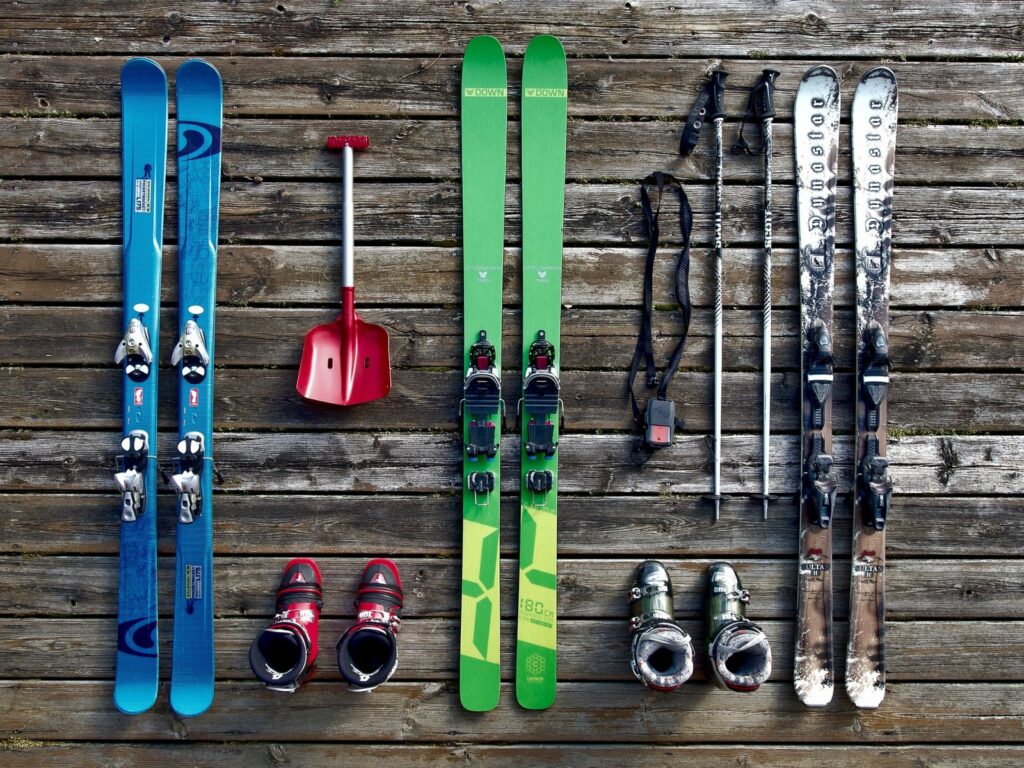 Skis, poles, probe and more backcountry gear 