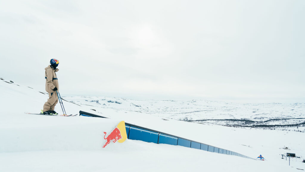 skier by longest rail in Sweden