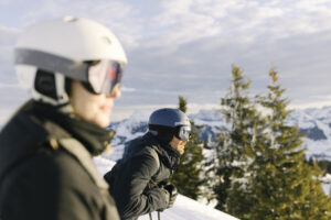 skiers look out over Kitzbuhel mountains