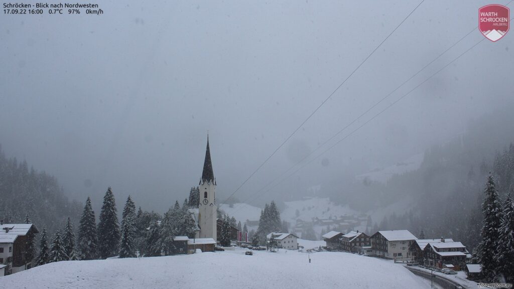 Church scene with new snow