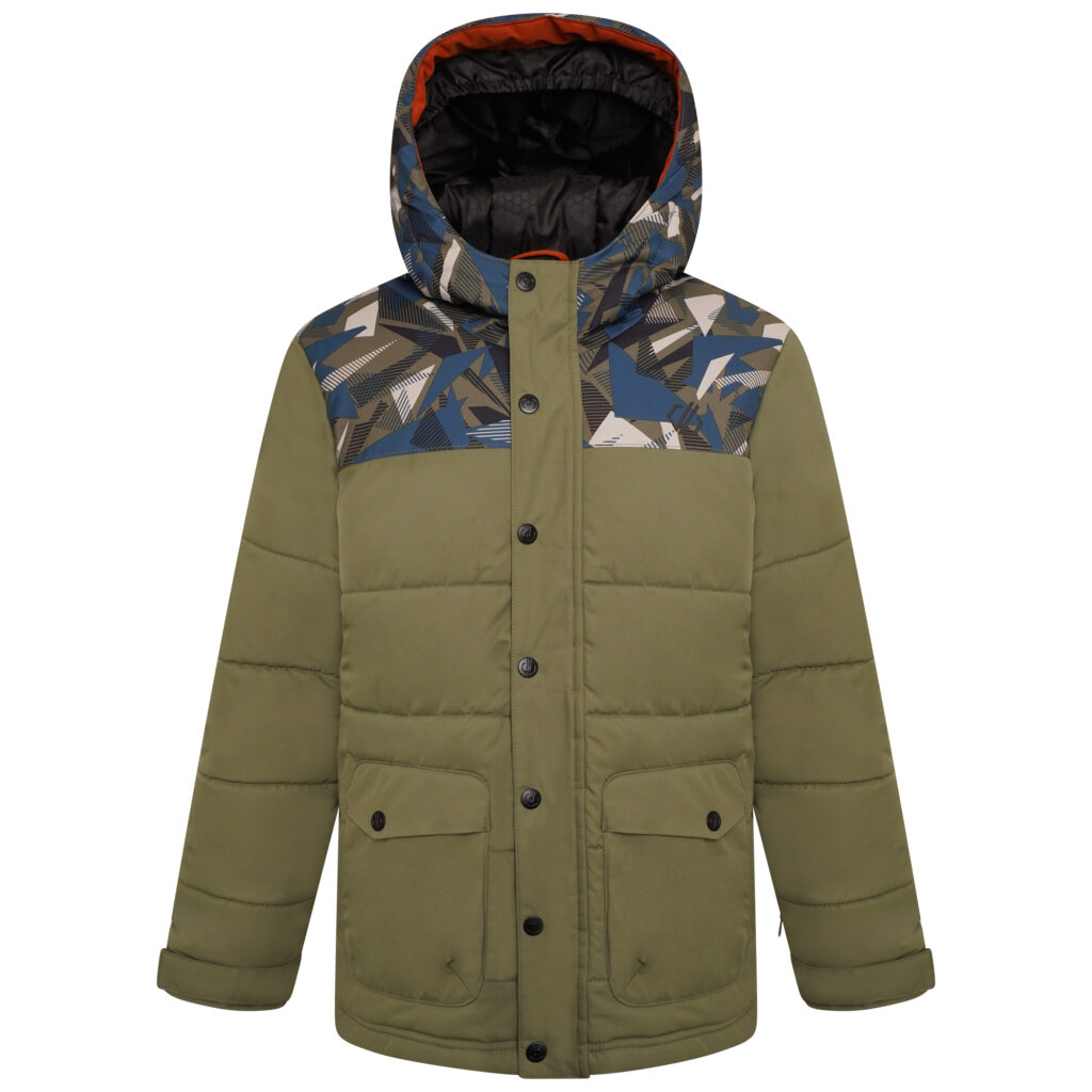 Khaki green patterned ski jacket from boys from Dare 2b and NEXT