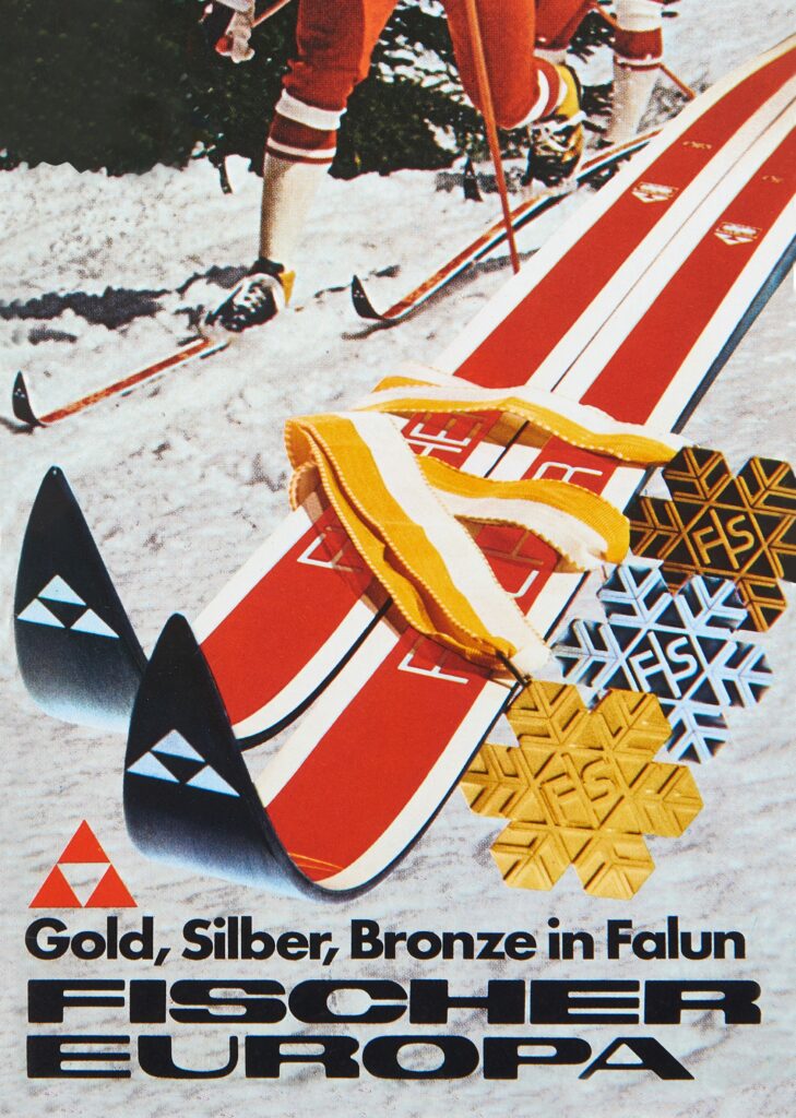 fischer ski poster of old school touring skis