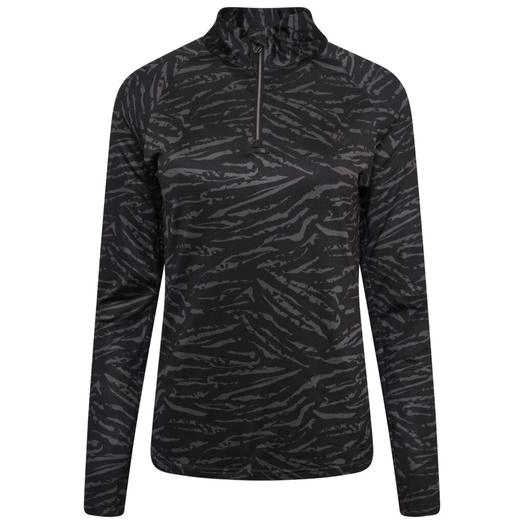 Black zebra print thermal top from Dare 2b and NEXT for skiing.