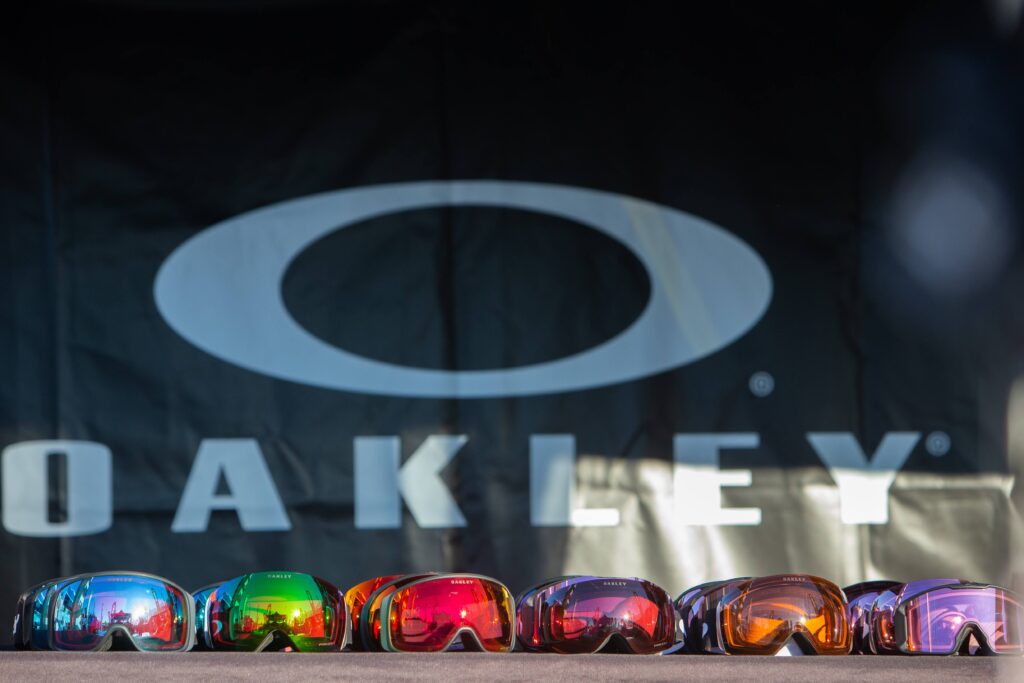 an Oakley stand showcases six rows of different goggles