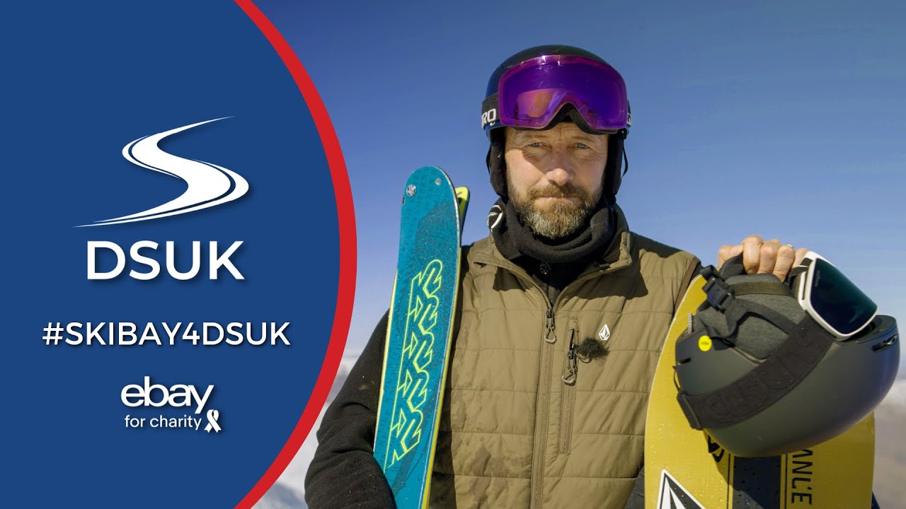 DSUK charity poster for campaign with eBay, featuring Ed Leigh, snowsports personality, asking for your help in selling and donating a portion to the charity