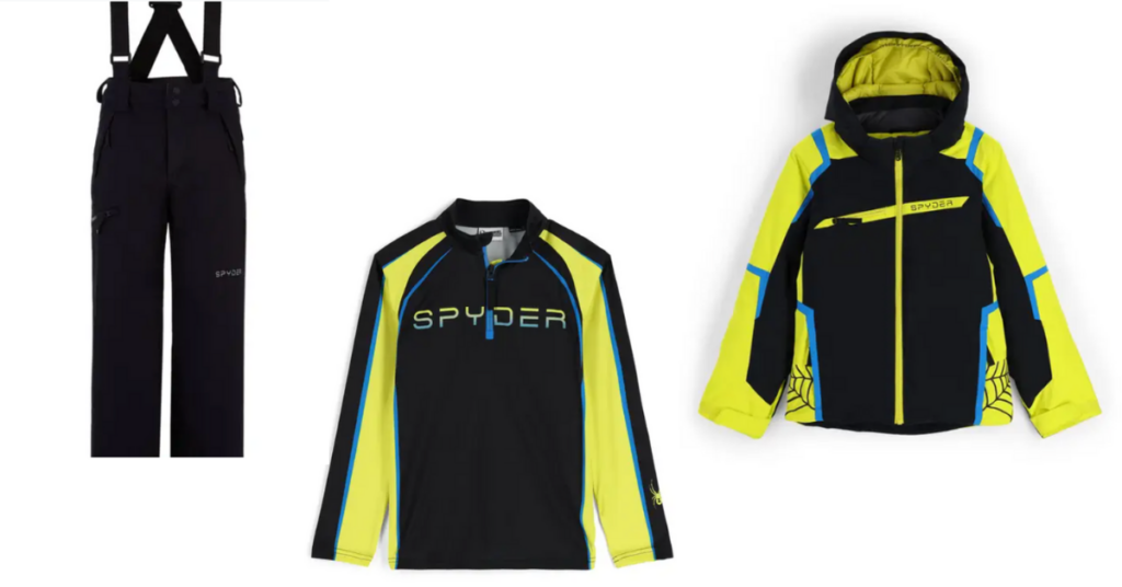 Spyder rental ski outfit options for kids / boys - black and yellow ski gear