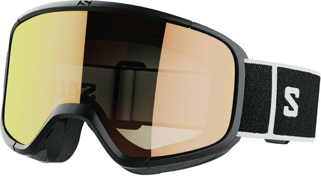 Black with yellow mirror lenses in Salomon Aksium goggle product image for Fall Line's Best Ski Goggles 2023