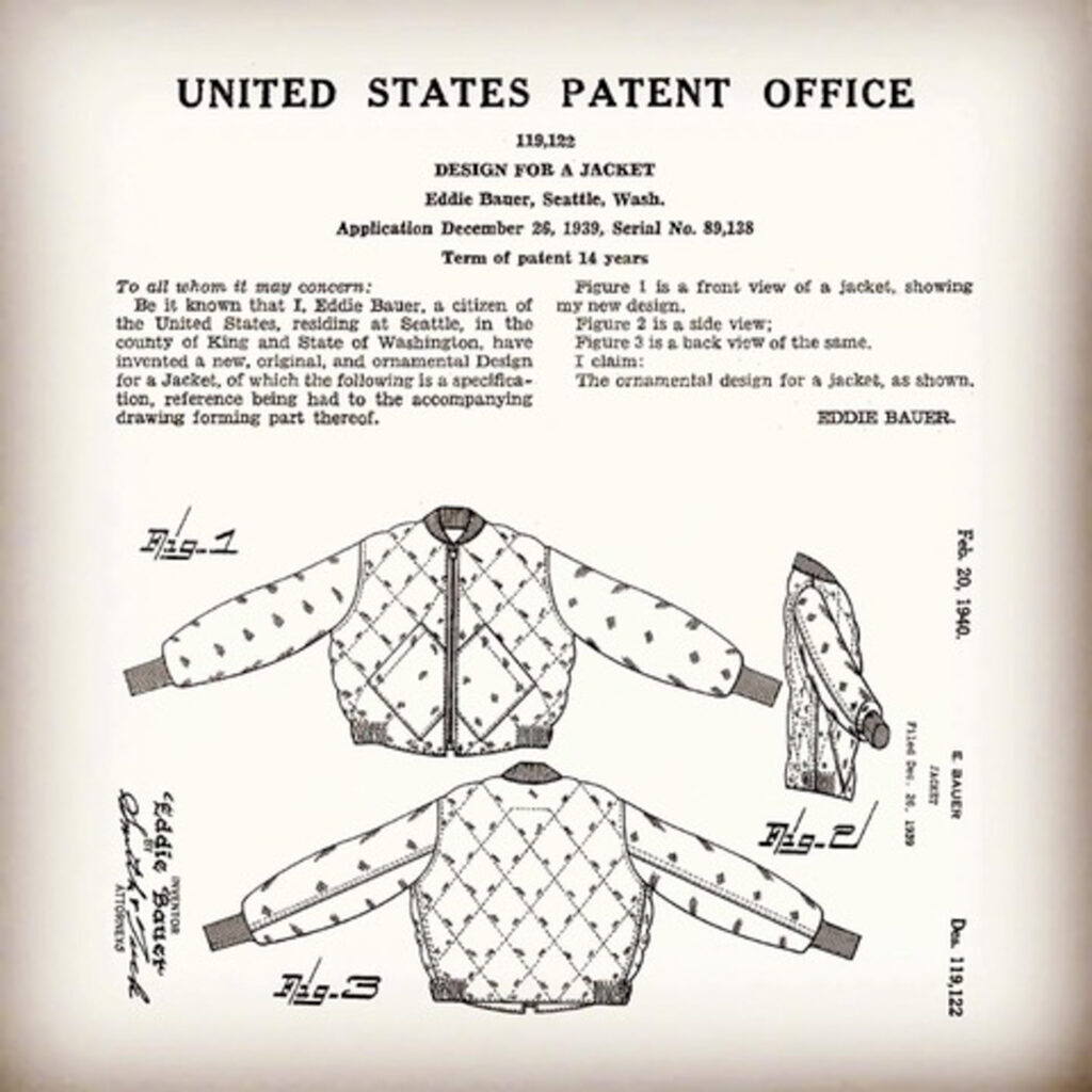 old school patent drawing of a puffa/bomber jacket