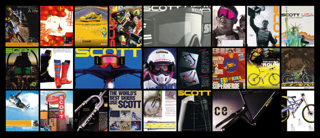 A set of magazine cover shots - all Scott Sports branded - are put together on a poster here, through the ages. 