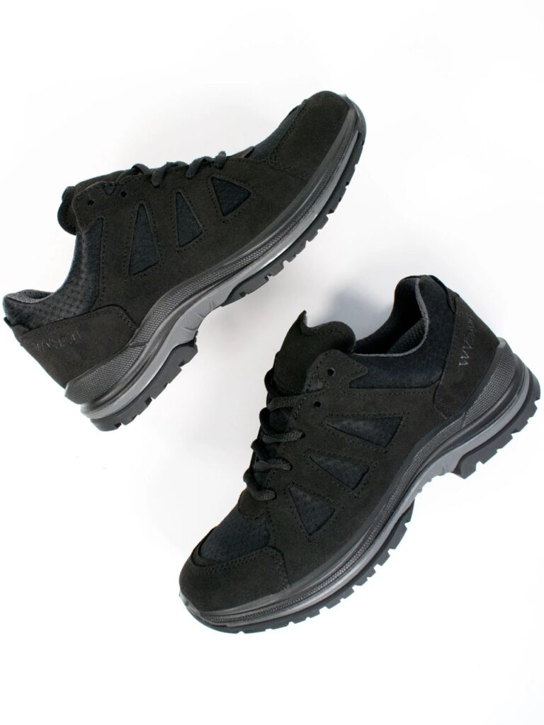 smart black hiking shoes - a product image on white background