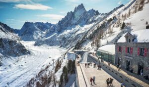 the brand new lift station and platform at the foot of the Vallee Blanche in Chamonix France