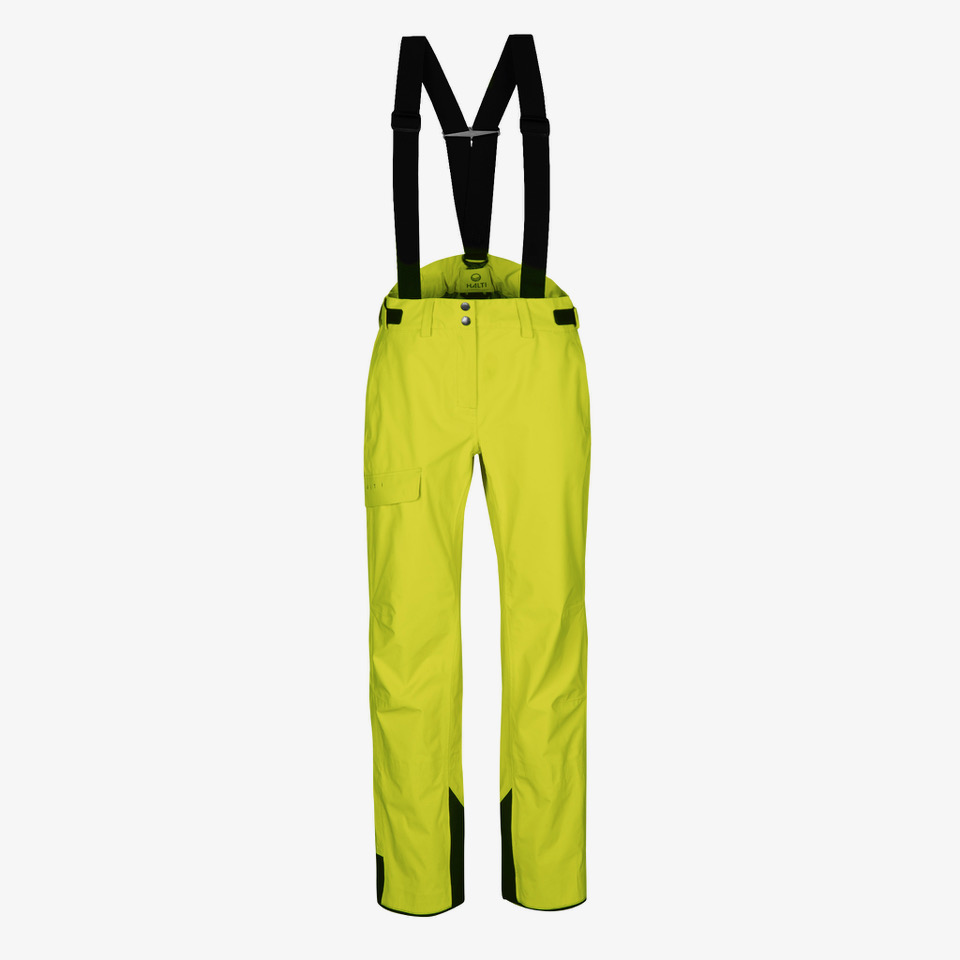 yellow ski pants with braces