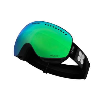black-strap Sungod goggles with green blue lens