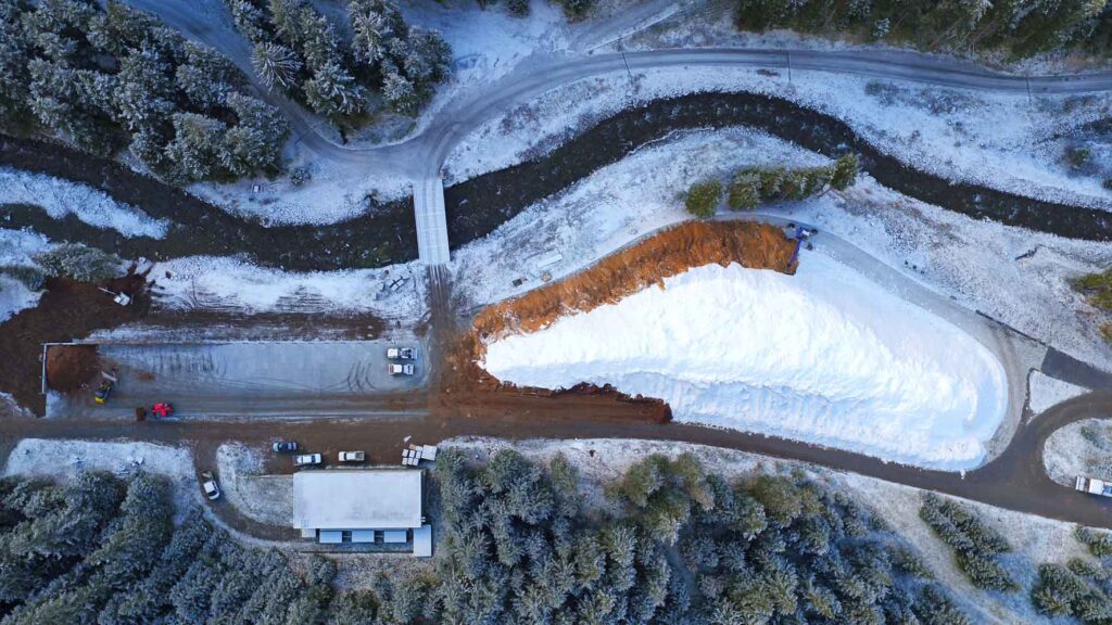 snow farming, aerial shot