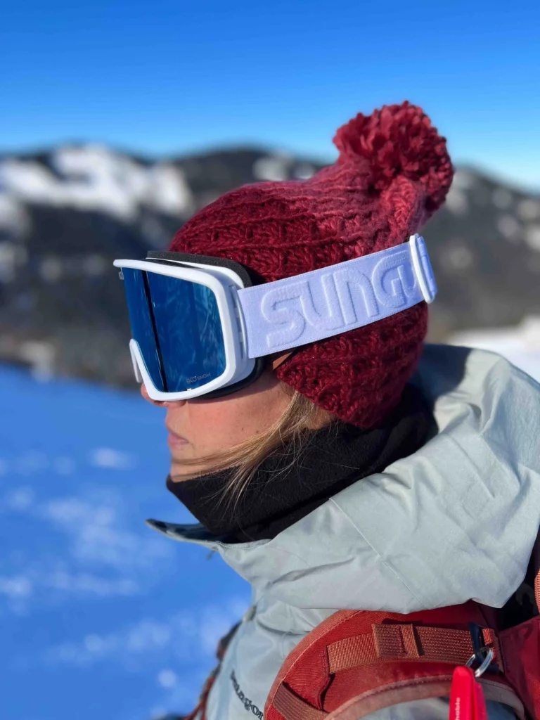 FL editor Nicola wearing white SunGod goggles in a review photo