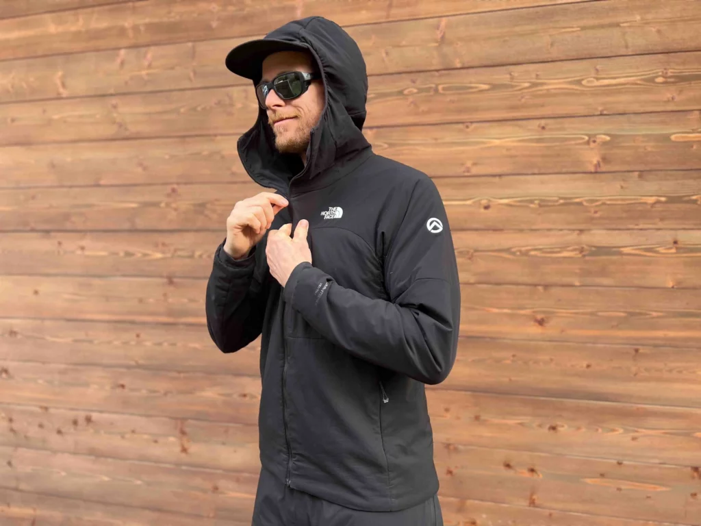 The North Face Summit Series Casaval black midlayer modelled on male wearing black sunnies