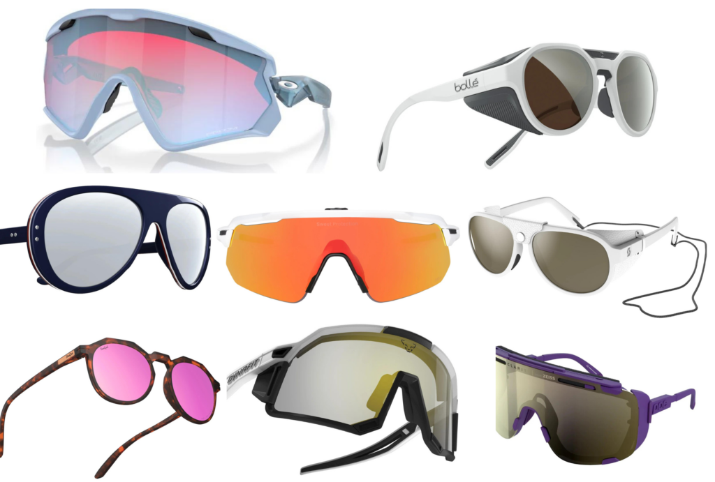 lots of pairs of sunglasses mocked up on white background