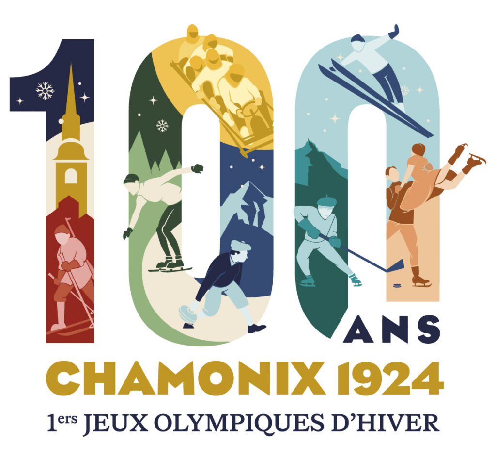 poster for 2024 centenary celebrations for the Winter Olympics centenary in Chamonix