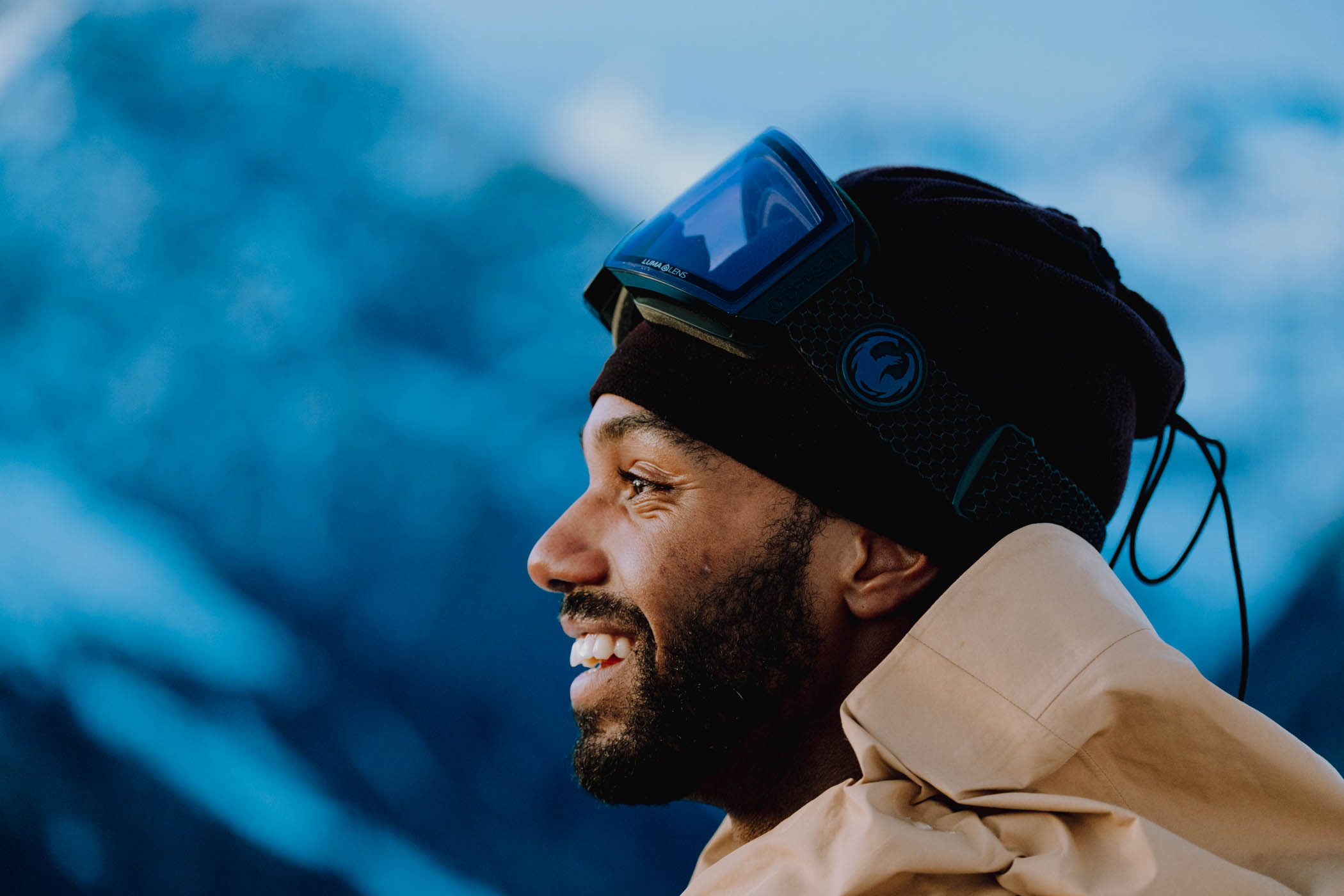 side-profile shot of skier Dennis Ranalter, background unfocussed