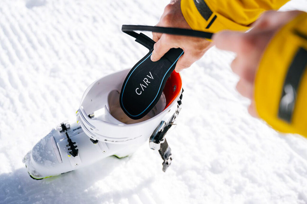Ski device Carv footbed is put into a ski boot without the liner